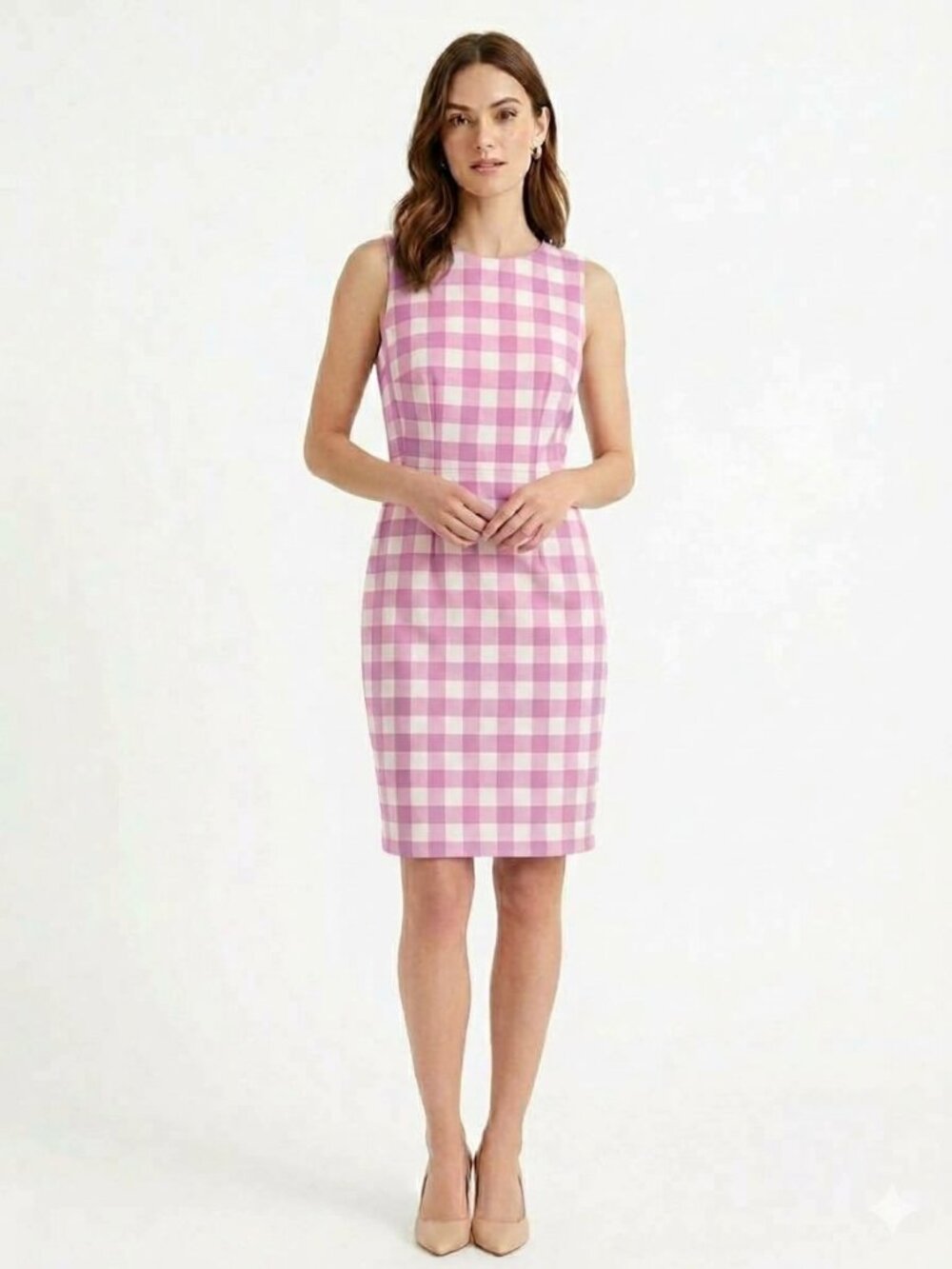 J. Crew Belted Gingham Sheath Dress in Pink Lavender